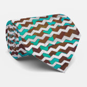 Chevron Cow Brown en Blauwgroen Print Stropdas (Opgerold)
