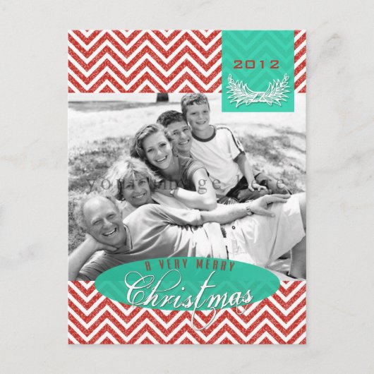 Chevron Damask Kerstfoto Briefkaart (Voorkant)