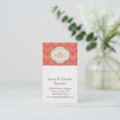 Chevron Damask (Melon) gepersonaliseerd monogram Visitekaartje (Staand voorkant)