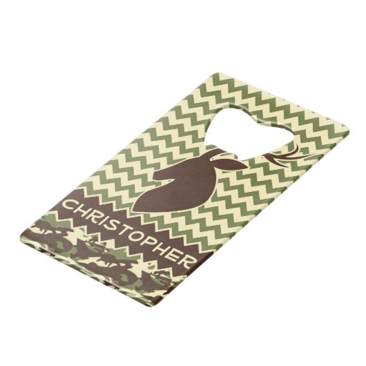 Chevron Deer Buck Camouflage personaliseert Creditkaart Flessenopener (Voorkant Gekanteld)