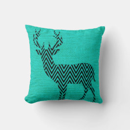 Chevron Deer Silhouette over Burlap | blauwgroen a Kussen