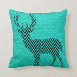 Chevron Deer Silhouette over Burlap | blauwgroen a Kussen