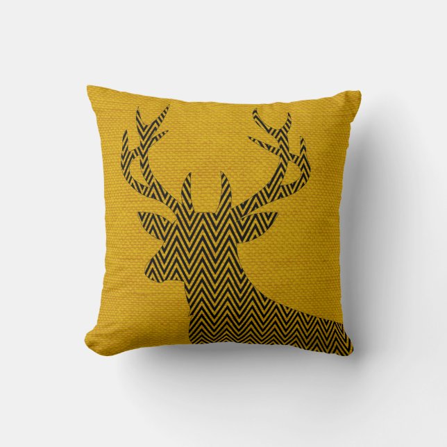 Chevron Deer Silhouette over Burlap | mosterd Kussen (Voorkant)
