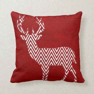 Chevron Deer Silhouette over Burlap   rood Kussen