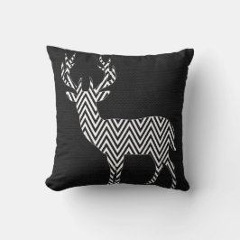 Chevron Deer Silhouette over Burlap | zwart wit Kussen