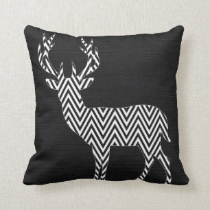 Chevron Deer Silhouette over Burlap   zwart wit Kussen