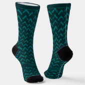 Chevron Donkergroen en Turquoise Naam Sokken (Gebogen)