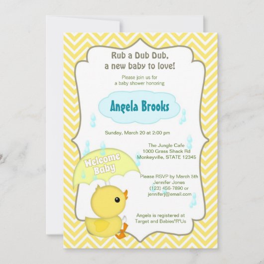 Chevron Duck Baby shower Sprinkle Invitations Kaart (Voorkant)