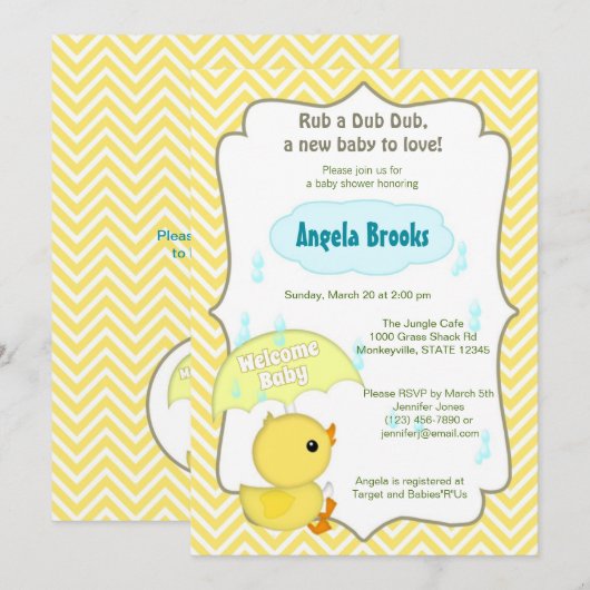 Chevron Duck Baby shower Sprinkle Invitations Kaart (Voorkant / Achterkant)