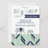 Chevron Elephant Baby shower Invitation Navy Mint Kaart (Voorkant)