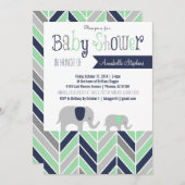 Chevron Elephant Baby shower Invitation Navy Mint Kaart (Voorkant / Achterkant)