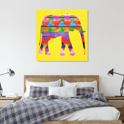 Chevron Elephant Pattern Canvas Afdruk (Insitu (Slaapkamer))