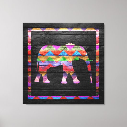 Chevron Elephant Pattern on Wood Canvas Afdruk (Voorkant)