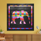 Chevron Elephant Pattern on Wood Canvas Afdruk (Insitu (Woonkamer))