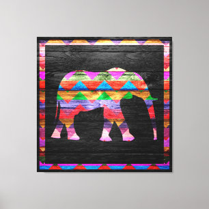 Chevron Elephant Pattern on Wood Canvas Afdruk