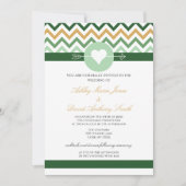 Chevron Emerald Green Gold Wedding Uitnodiging (Voorkant)