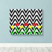 Chevron en bloemen moderne bloem kunstprint canvas afdruk (Insitu (Houten vloer))