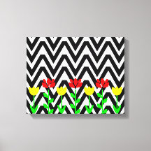 Chevron en bloemen moderne bloem kunstprint