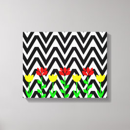 Chevron en bloemen moderne bloem kunstprint canvas afdruk