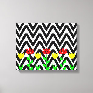 Chevron en bloemen moderne bloem kunstprint canvas afdruk
