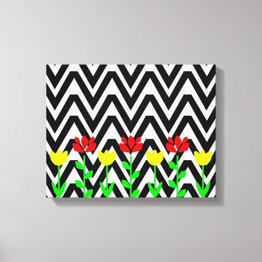 Chevron en bloemen moderne bloem kunstprint canvas afdruk (Voorkant)