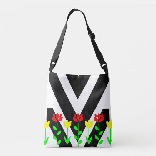 Chevron en Bloemen Moderne Bloemstuk Kunst Tas (Achterkant)