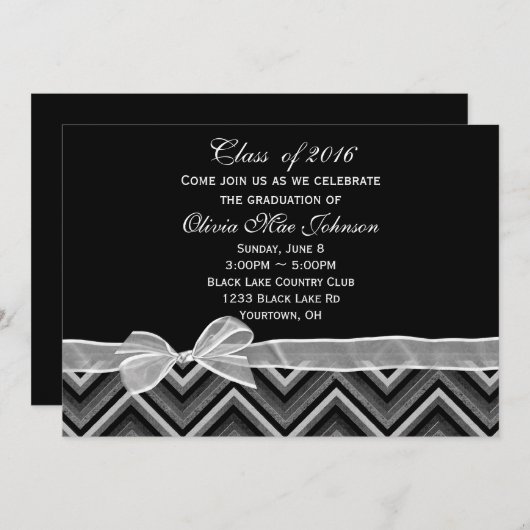 Chevron en Bow Afstuderen Invitation Kaart (Voorkant / Achterkant)
