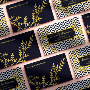 Chevron en Faux Gold Leaves Modern Chic Visitekaartje