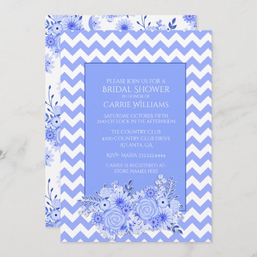 Chevron en Flowers Bridal Shower Invitation Kaart (Voorkant / Achterkant)
