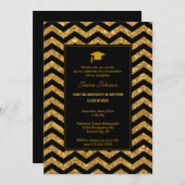 Chevron en Glitter Afstuderen Invitation Kaart (Voorkant / Achterkant)