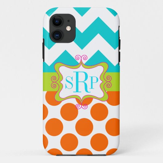 Chevron en Polka Dots Monogram Case-Mate iPhone Case (Achterkant)