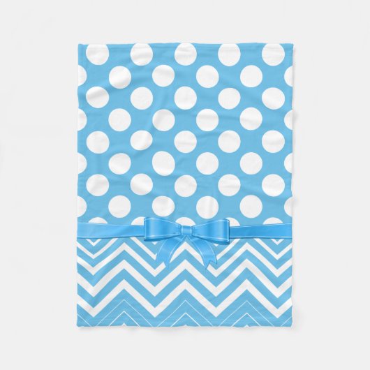 Chevron en polka stip in wit blauw lint fleece deken (Voorkant)