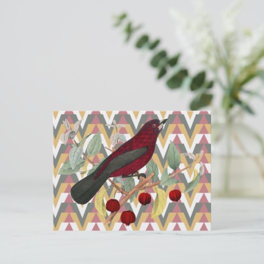 Chevron en  rode vogel briefkaart (Staand voorkant)