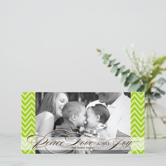 Chevron en Script Holiday Photo Card Feestdagenkaart (Staand voorkant)