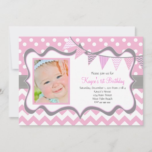 Chevron en Stippen Hanger Verjaardagsuitnodiging Kaart (Voorkant)