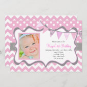 Chevron en Stippen Hanger Verjaardagsuitnodiging Kaart (Voorkant / Achterkant)