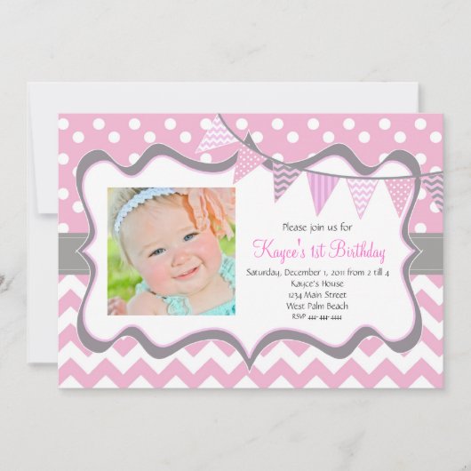 Chevron en Stippen Pendant Birthday Invitation Kaart (Voorkant)