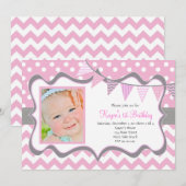 Chevron en Stippen Pendant Birthday Invitation Kaart (Voorkant / Achterkant)