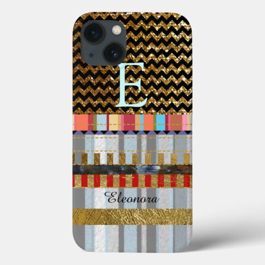 chevron en strepen met aangepaste naam en initiaal Case-Mate iPhone case (Achterkant)