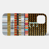 chevron en strepen met aangepaste naam en initiaal Case-Mate iPhone case (Achterkant (horizontaal))
