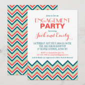 Chevron Engagement Party - uitnodiging - koraal en (Voorkant / Achterkant)