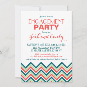 Chevron Engagement Party - uitnodiging - koraal en