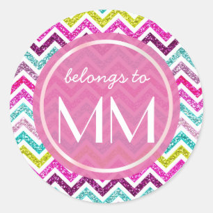 Chevron Faux Glitter Bling Kleurrijke Girly DIY La Ronde Sticker
