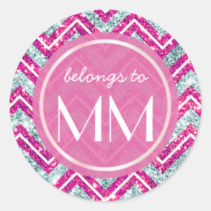 Chevron Faux Glitter Pink & Blue Bling DIY Labels