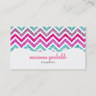 Chevron Faux Glitter Rainbow Coloful Girly Bling Visitekaartje