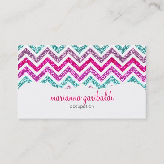 Chevron Faux Glitter Rainbow Coloful Girly Bling Visitekaartje (Voorkant)