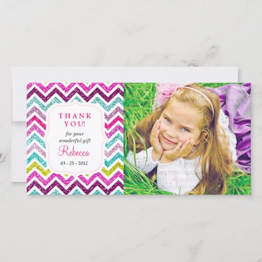 Chevron Faux Glitter Rainbow Hartelijk dank Bedankkaart (Voorkant)