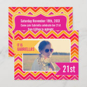 Chevron felle foto 21ste verjaardag uitnodiging (Voorkant / Achterkant)