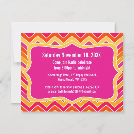 Chevron felle foto uitnodiging op 30ste verjaardag (Achterkant)