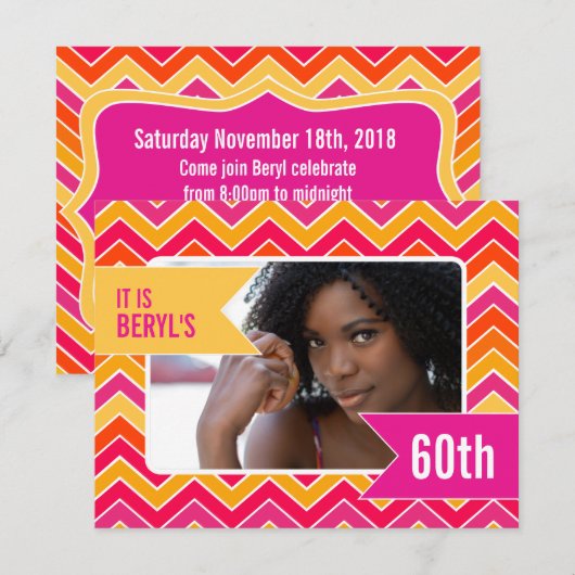 Chevron felle foto Uitnodiging op 60ste verjaardag (Voorkant / Achterkant)